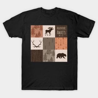 Adventure Awaits Patchwork- Rust and Brown T-Shirt